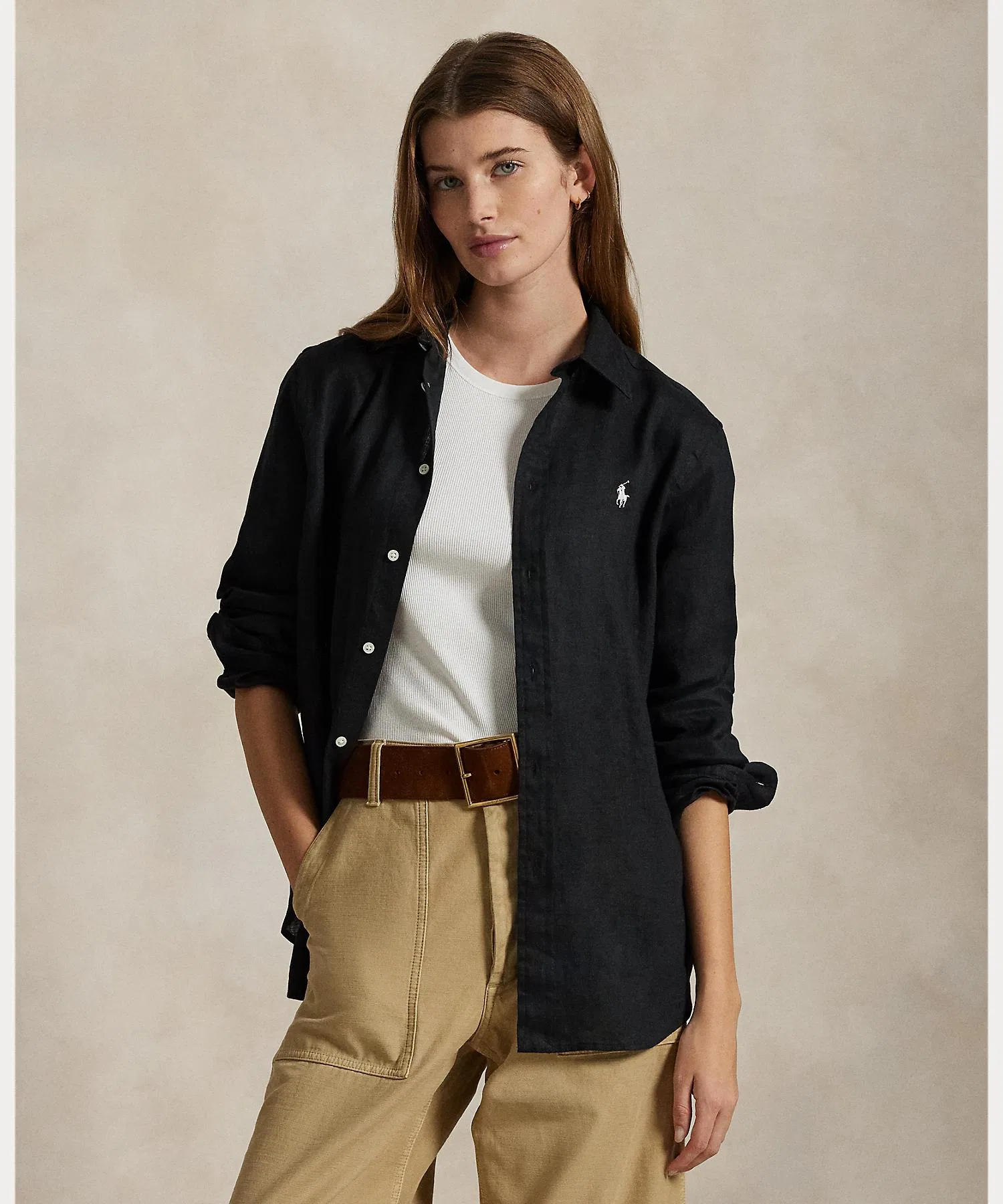 Женская льняная рубашка POLO RALPH LAUREN классического кроя чёрная