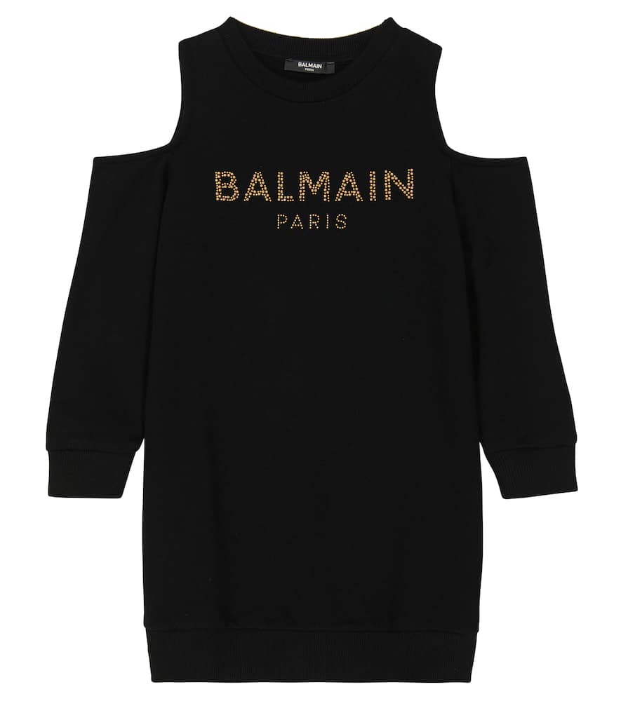 

Хлопковое платье-свитшот с вырезом Balmain Kids, 930-Nero