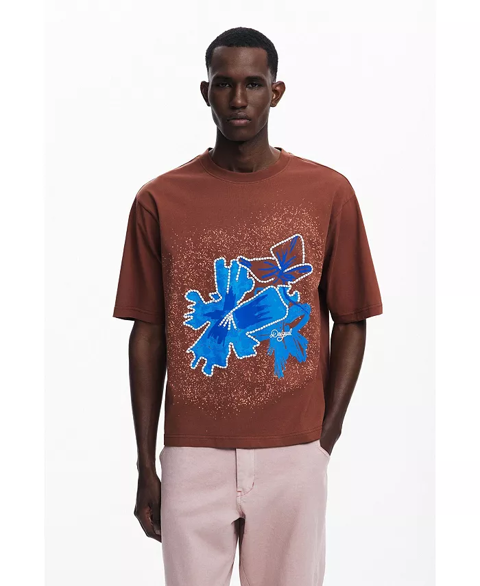 

Мужская футболка с коротким рукавом и цветочной аппликацией Desigual, коричневый
