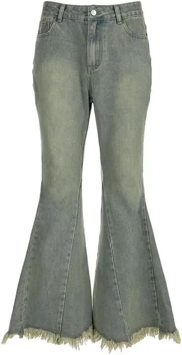 

Utcoco Женские ретро джинсы 1970-х с расклешенным низом и бахромой