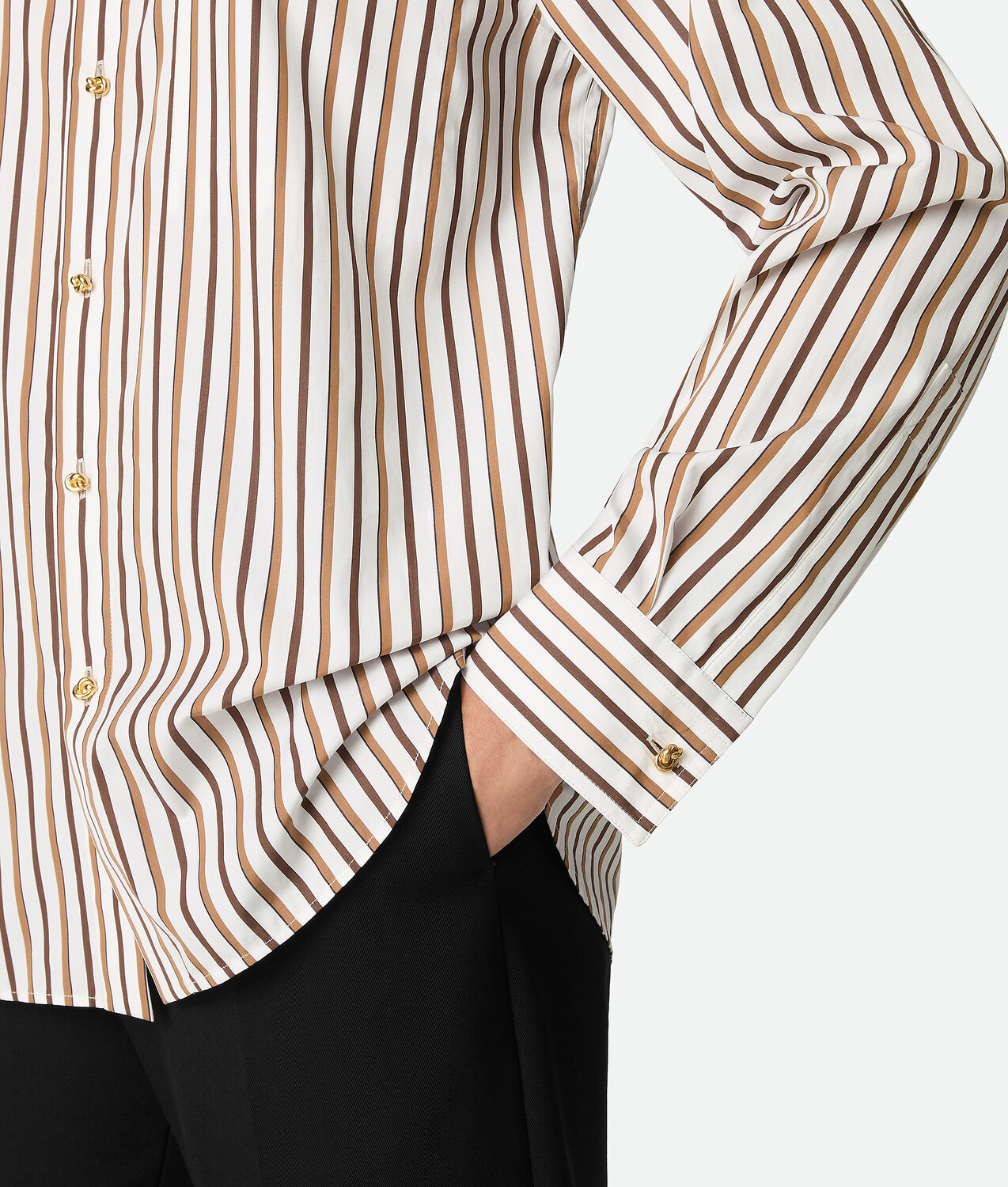 Женская полосатая рубашка Striped Cotton Poplin Shirt BOTTEGA VENETA, бежевый — фото 4