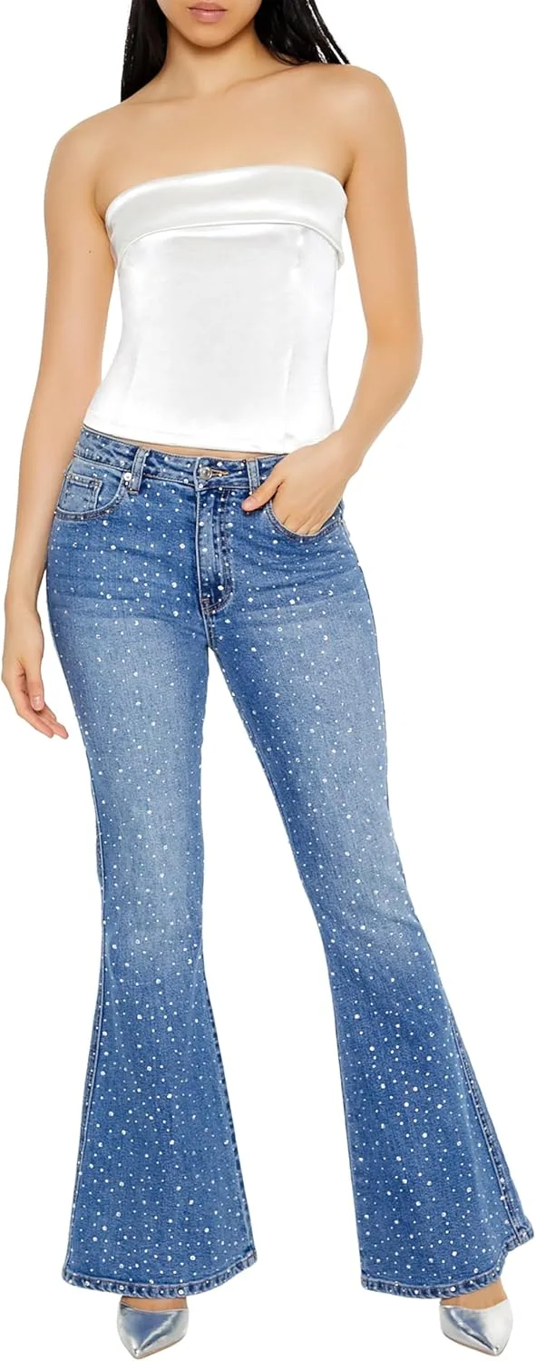 

Forever 21 джинсы женские с пайетками, завышенная талия, расклешенные