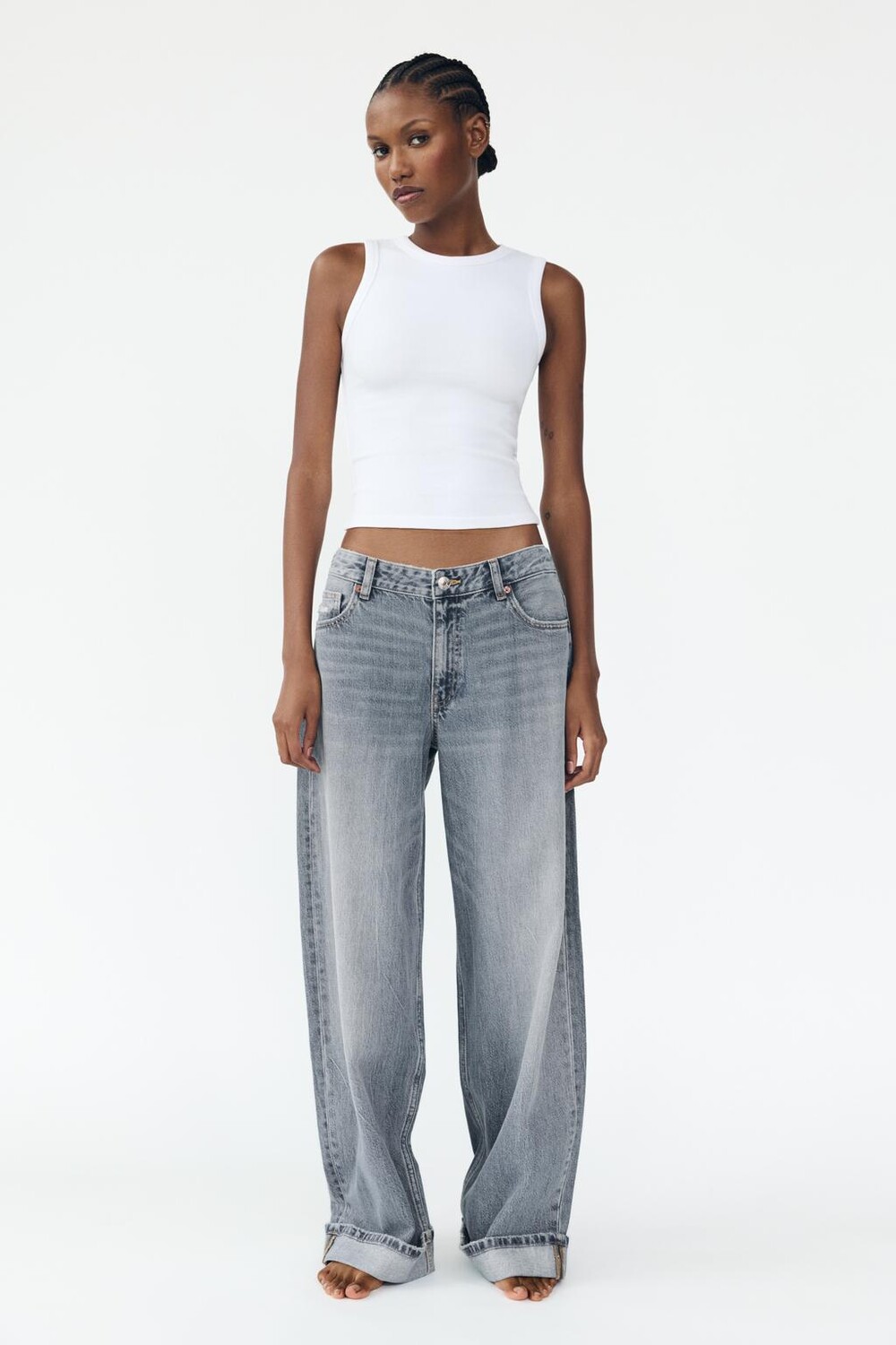 

Свободные джинсы с завязкой и низкой посадкой ZARA, синий/серый