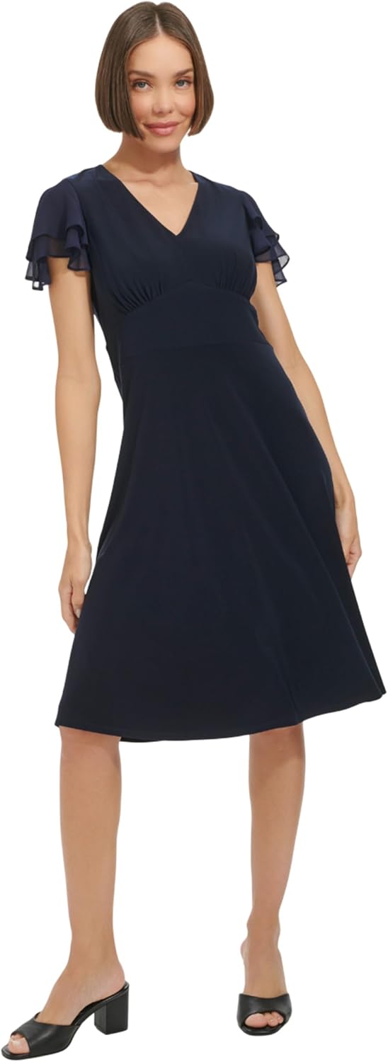 

Женское шифоновое платье Tommy Hilfiger длиной до колена с рукавами-крылышками и V-образным вырезом, Sky Captain