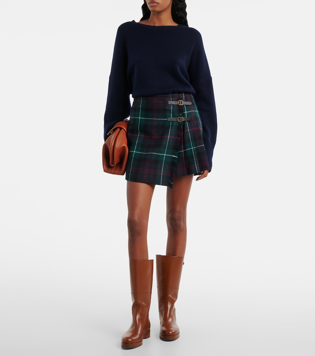 Клетчатая плиссированная шерстяная юбка-обертка в рубчик Polo Ralph Lauren, Tartan — фото 2