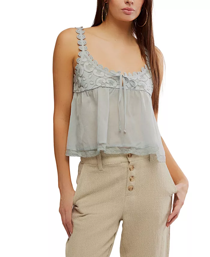 

Женский топ без рукавов Stevie с кружевной отделкой Free People, синий