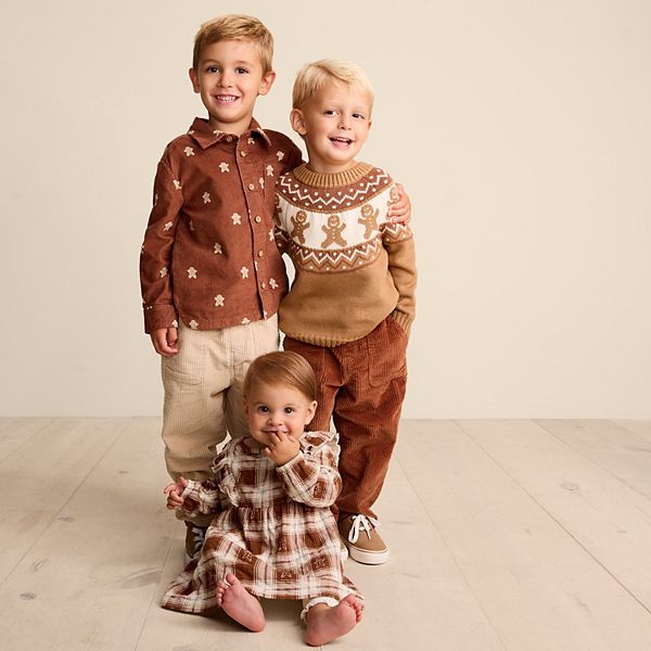 Детская рубашка с длинным рукавом на пуговицах Little Co. By Lauren Conrad, Brown Gingerman Print — фото 2