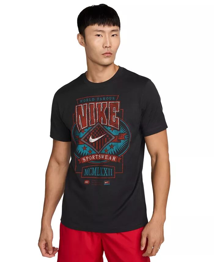 

Мужская спортивная хлопковая футболка с короткими рукавами и логотипом Nike, серебряный
