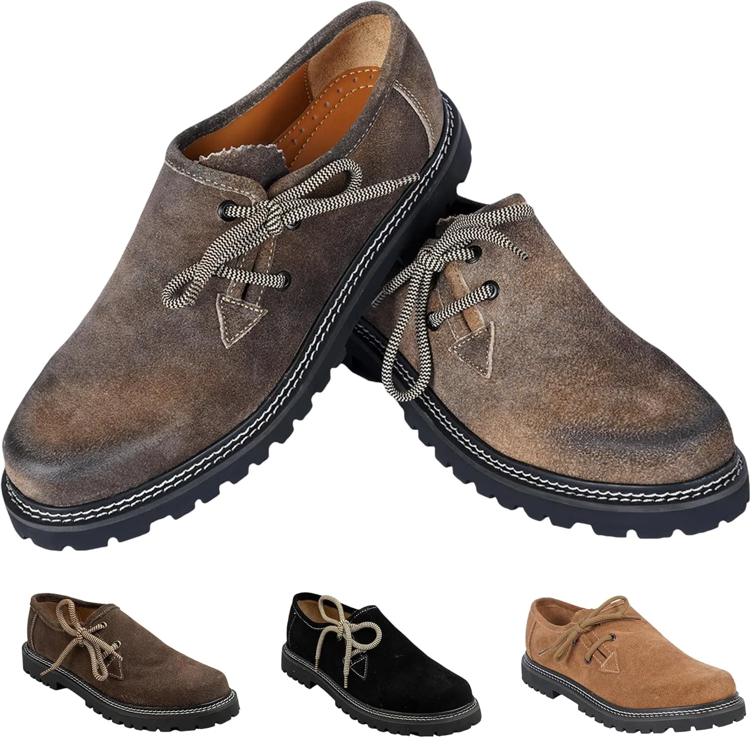 Традиционные немецкие кожаные туфли Haferlschuhe, оригинальные, ручной работы, из замши, с двумя шнурками German Wear, Antique Brown — фото 2