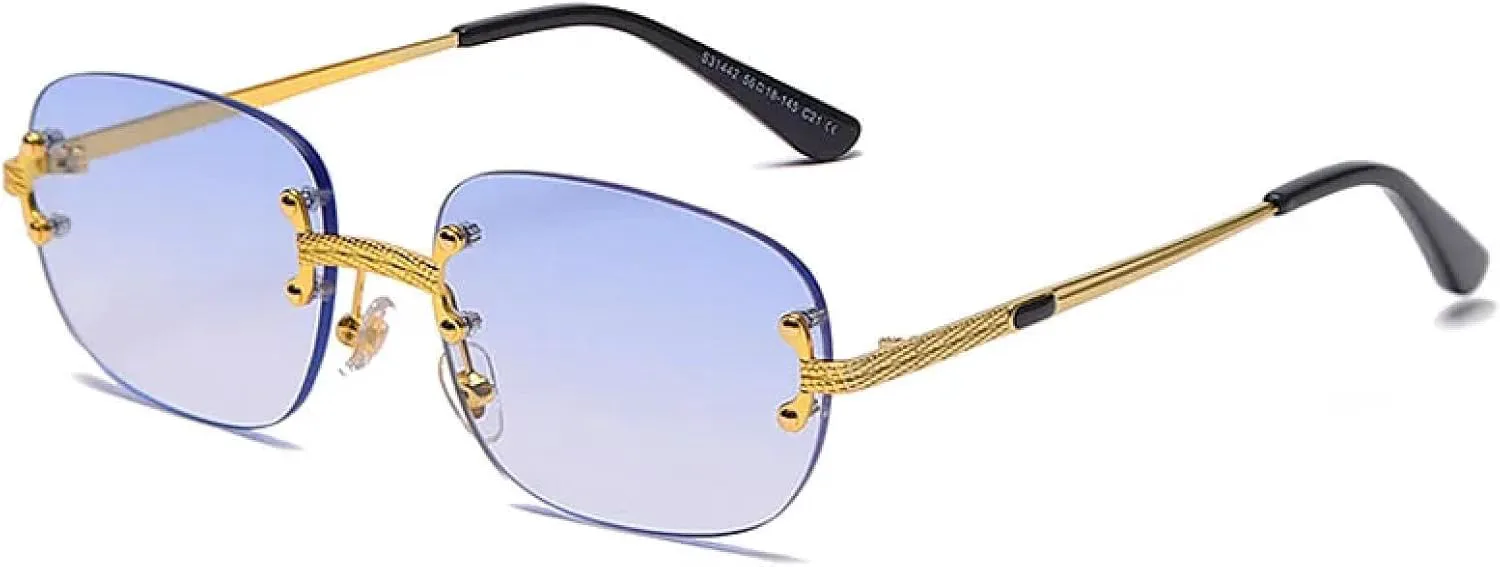 

Популярные маленькие прямоугольные солнцезащитные очки в стиле ретро, ​​без оправы, с зеркальным покрытием, защита от УФ-излучения UV400 TVTBBVV, Blue Gradient