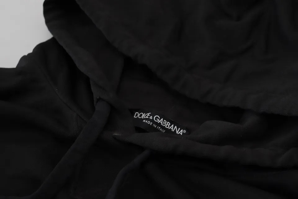 Черный хлопковый свитер с капюшоном и логотипом Dolce & Gabbana — фото 3