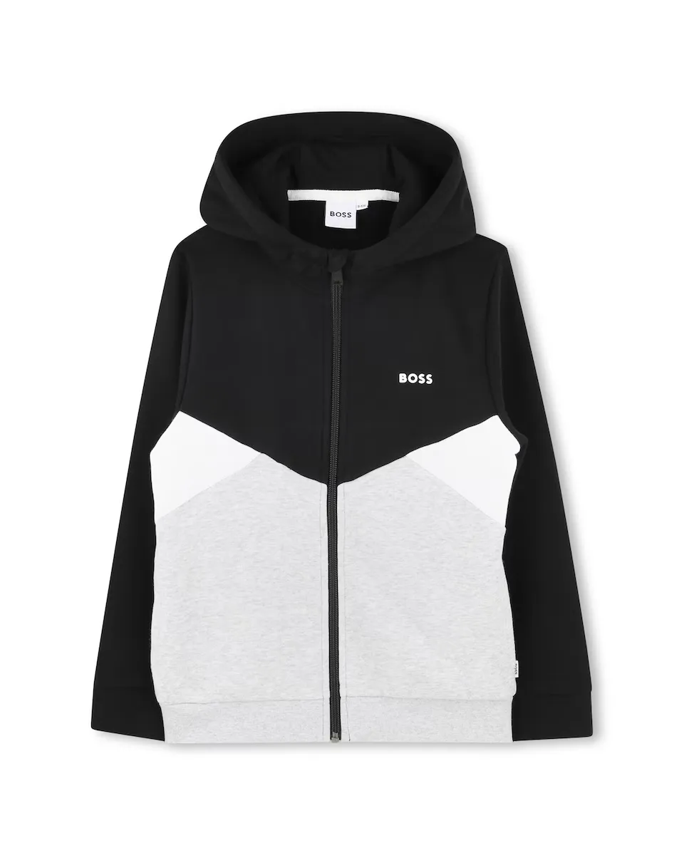 

Толстовка с капюшоном и молнией в стиле колор-блок для мальчика BOSS Kidswear, светло-серый