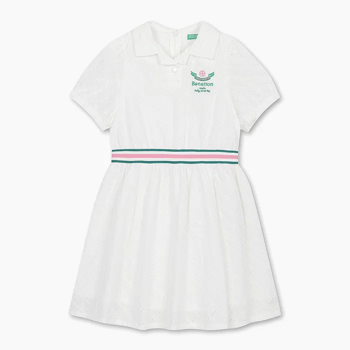 Детское платье Lovely Collar цвета айвори от Benetton Kids