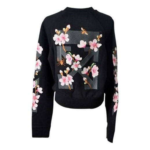 

Толстовка fw17 cherry blossoms embroidery floral round neck sweater Off-White, черный