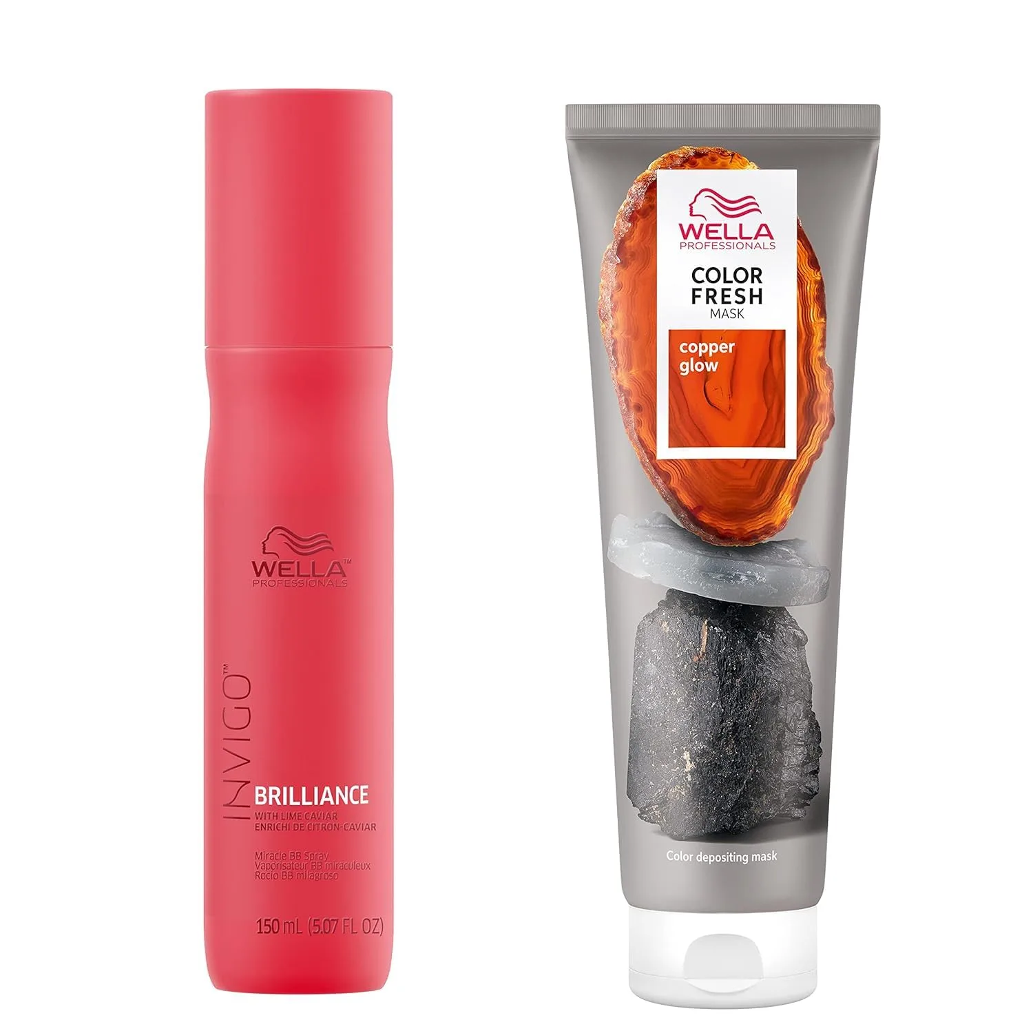 Wella Professionals Color Fresh маска для волос, Copper Glow, Natural Shade, временное окрашивание, без повреждений, цветообогащающая маска с маслом авокадо + Invigo Brilliance Miracle BB спрей для защиты цвета