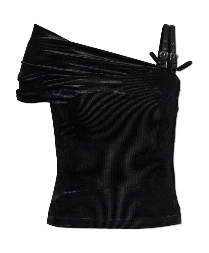 

Бархатный топ с открытыми плечами Versace Jeans Couture, черный