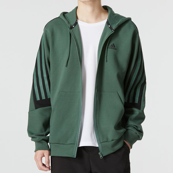 Куртка Men's adidas Stripe Logo Athleisure Casual Sports Knit Hooded Jacket Autumn Green, зеленый — фото 3