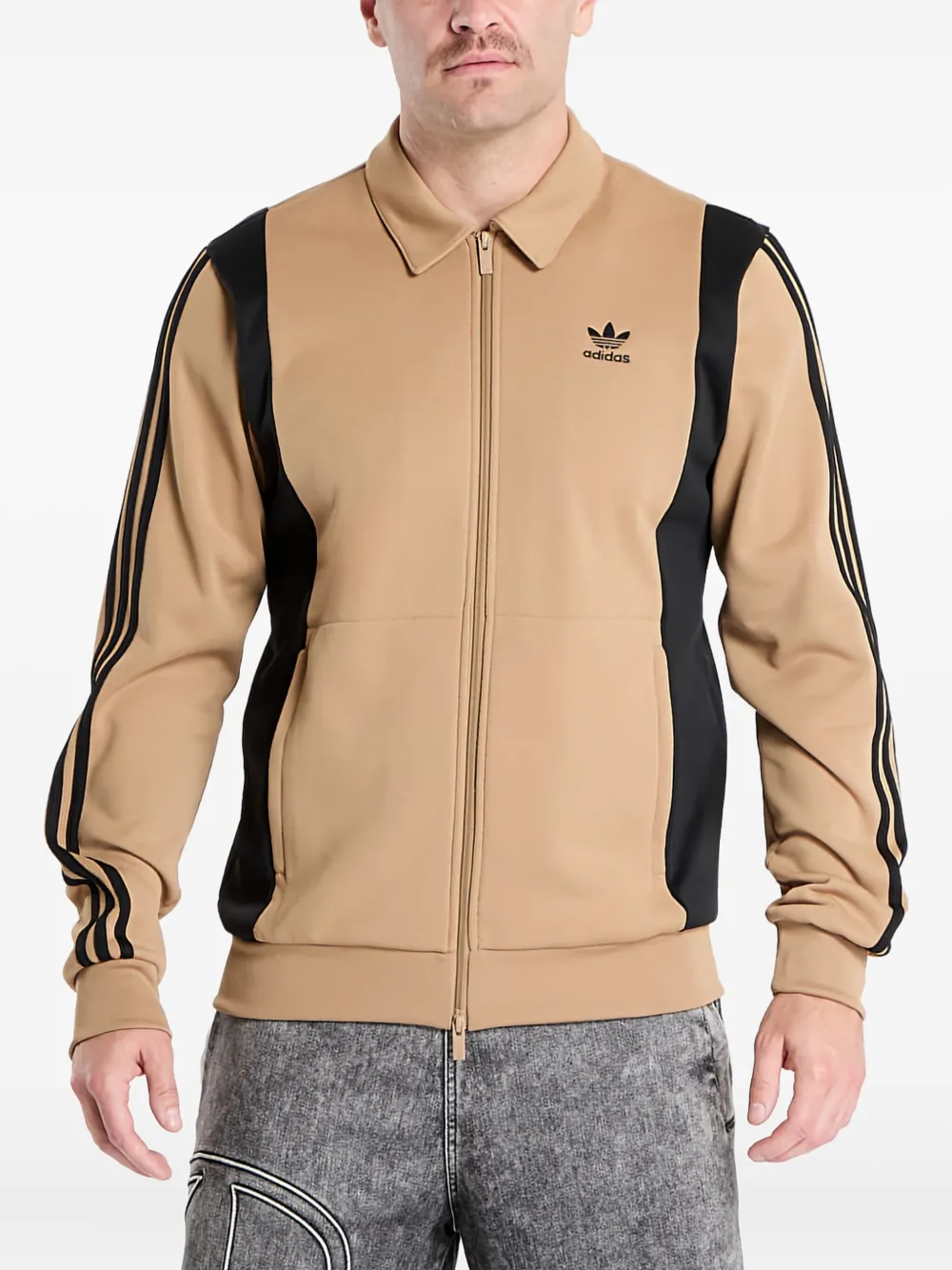 Толстовка на молнии со вставками Adidas, бежевый — фото 3