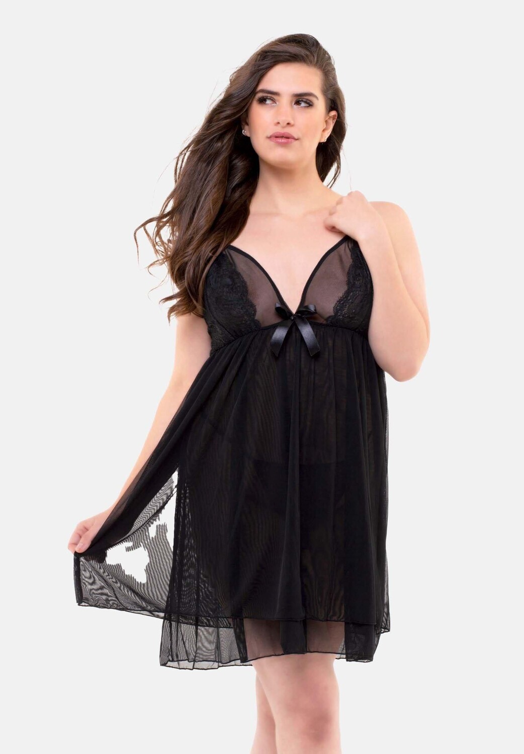 

Двухслойное ночное белье больших размеров Elin из кружева и сетки Perfect4U, черный