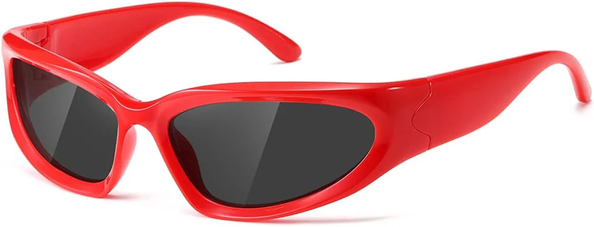 

Солнцезащитные очки Kimorn Y2K с поляризованными линзами, модель Swift Oval Fashion Sport Shades Sun Glasses K1273 (женские и мужские), Red Frame Grey Lens