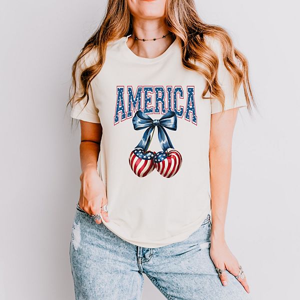 

Футболка с вишнями и флагом Америки Simply Sage Market, Cream