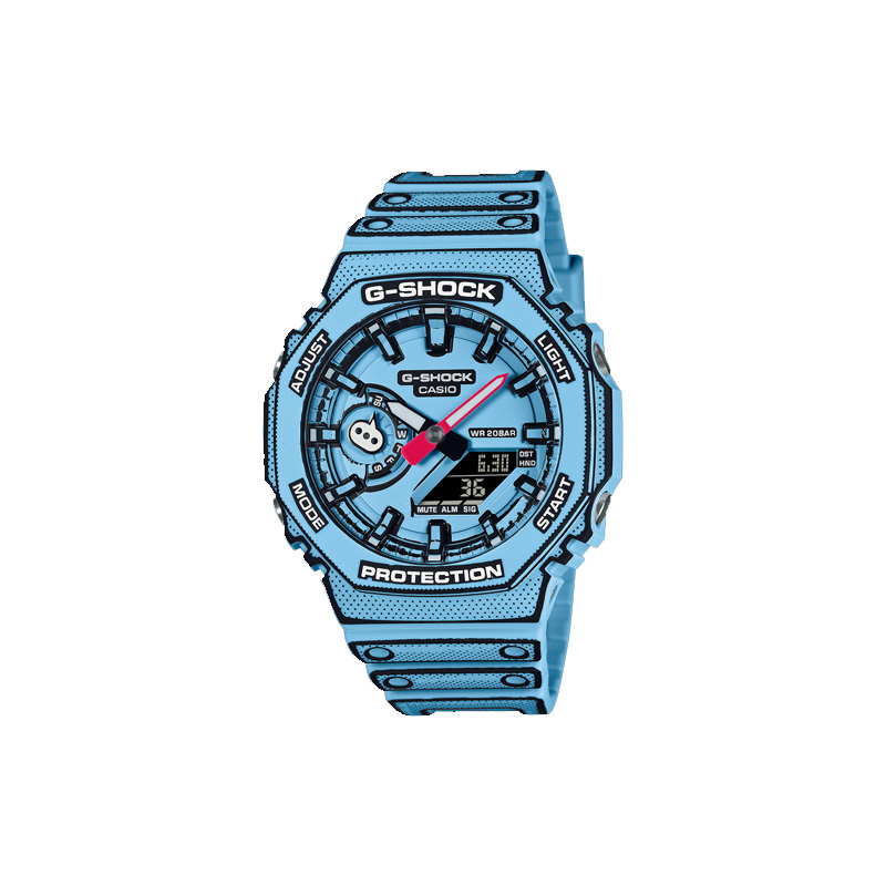 

CASIO Мужские синие часы GA-2100MNG-2A с двойным жидкокристаллическим/аналоговым дисплеем