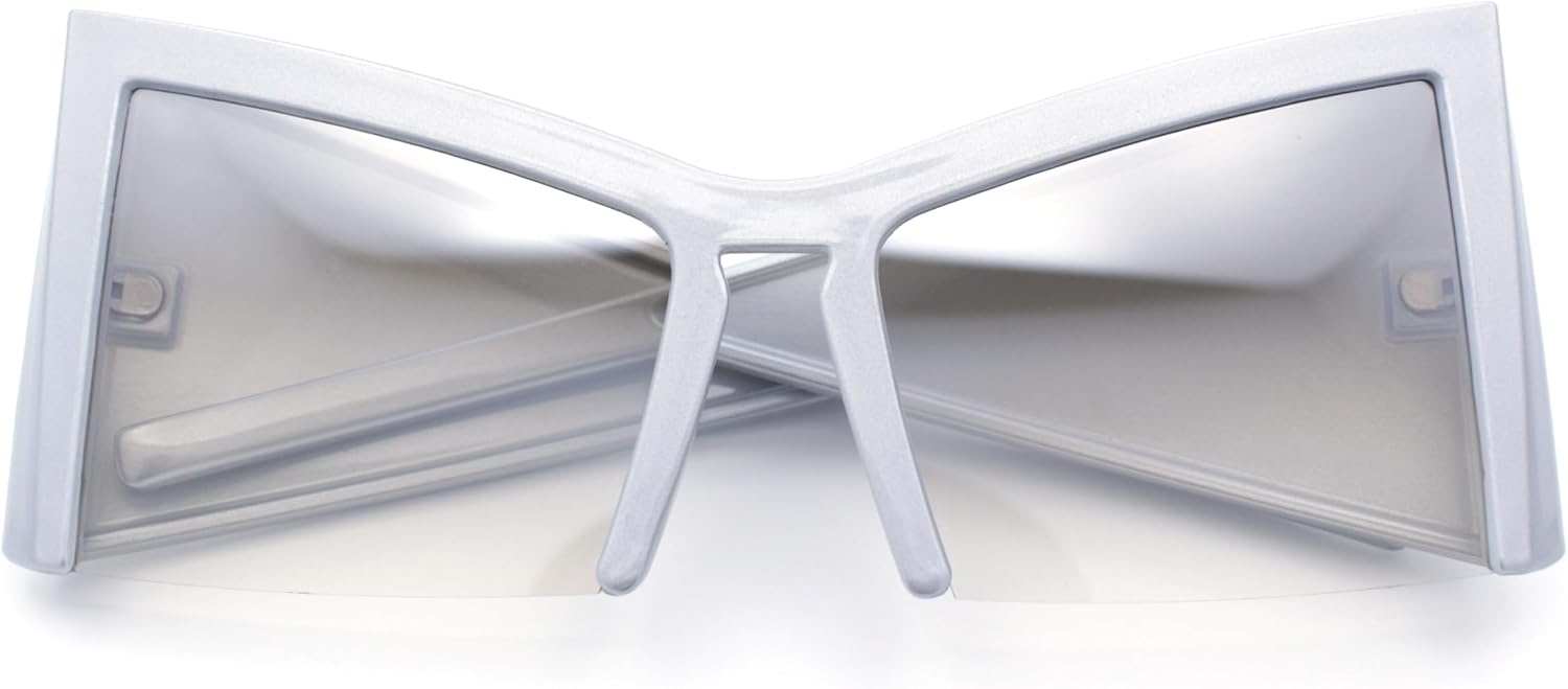 

Женские солнцезащитные очки оверсайз с укороченными штанинами, квадратной формой дужек и толстыми заушниками, в форме «кошачьего глаза», из пластика SA106, Silver - Clear