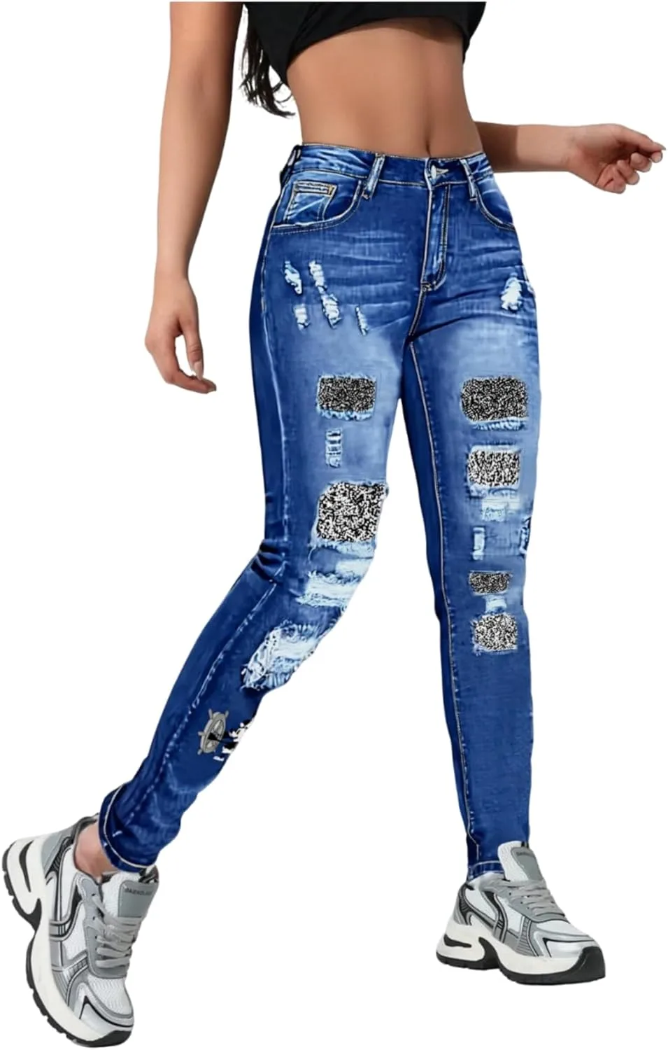 

Скинни джинсы для женщин stretchy curvy bling high waisted ripped distressed QERINTE