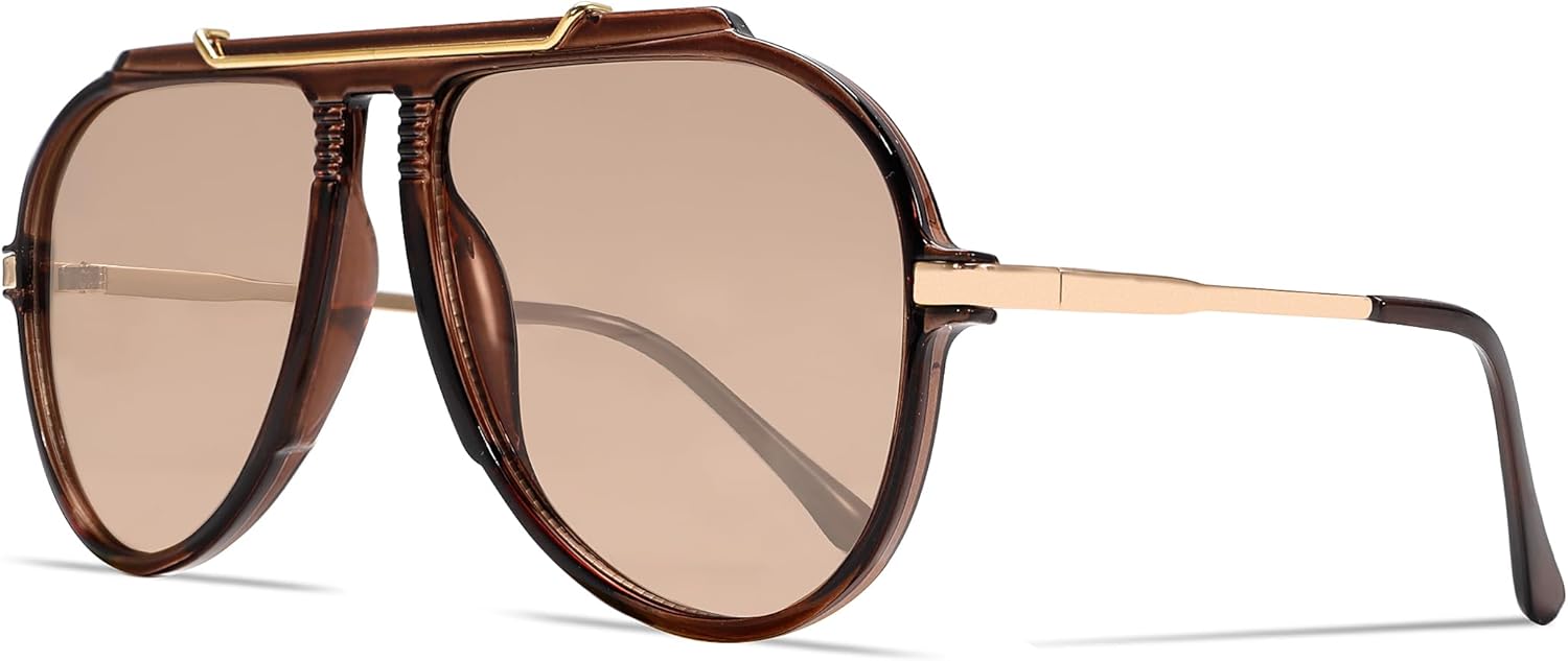 

Большие солнцезащитные очки-авиаторы для женщин и мужчин, ретро 70-х годов, золотистый металлик, квадратная форма, не спутываются GUVIVI, Brown Frame - Gradient Brown Lens