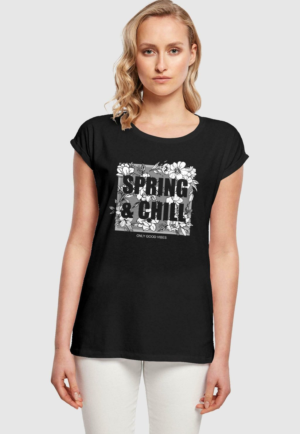 

Футболка с принтом SPRING AND CHILL EXTENDED SHOULDER Merchcode, черный