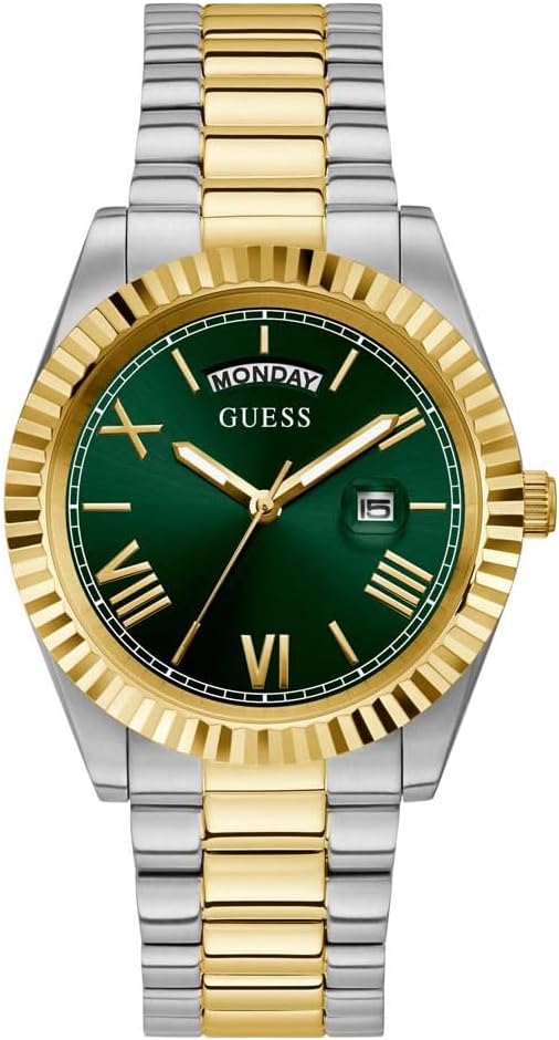 

GUESS мужские часы 42 мм - двухцветный ремешок, зеленый циферблат, двухцветный корпус
