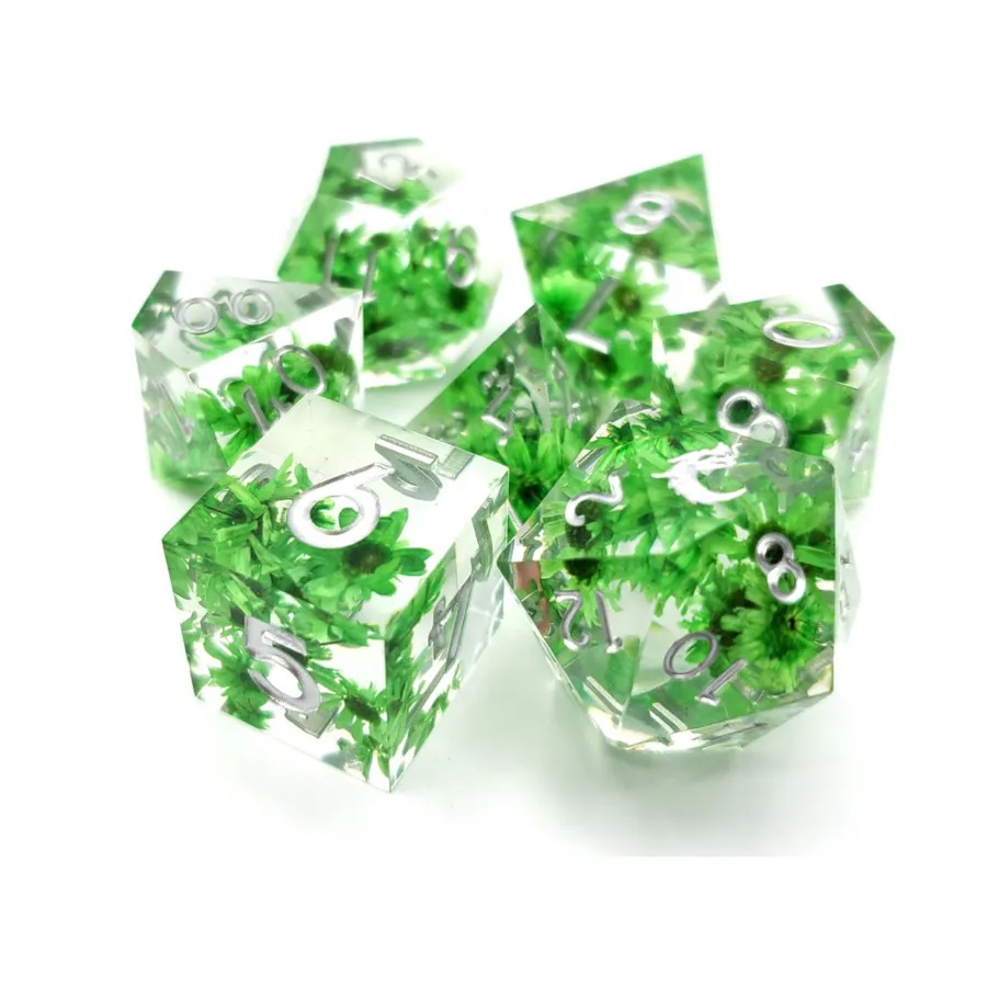 

Поли-набор «Зеленый цветок с серебром» (7), Sharp Edged Dice