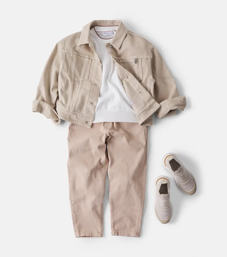 Вязаные слипоны с логотипом Brunello Cucinelli Kids, бежевый — фото 2