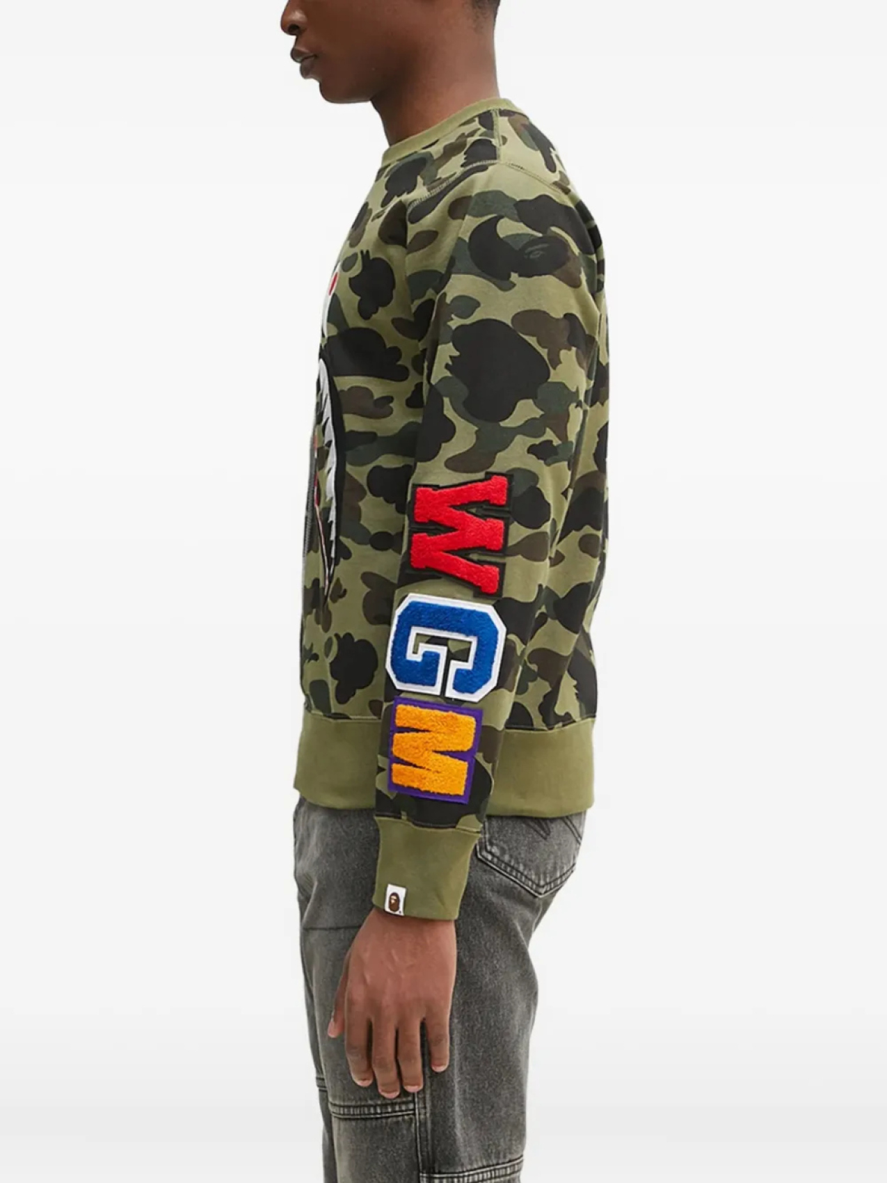 Толстовка с круглым вырезом и принтом акулы A BATHING APE 1St Camo, зеленый — фото 2