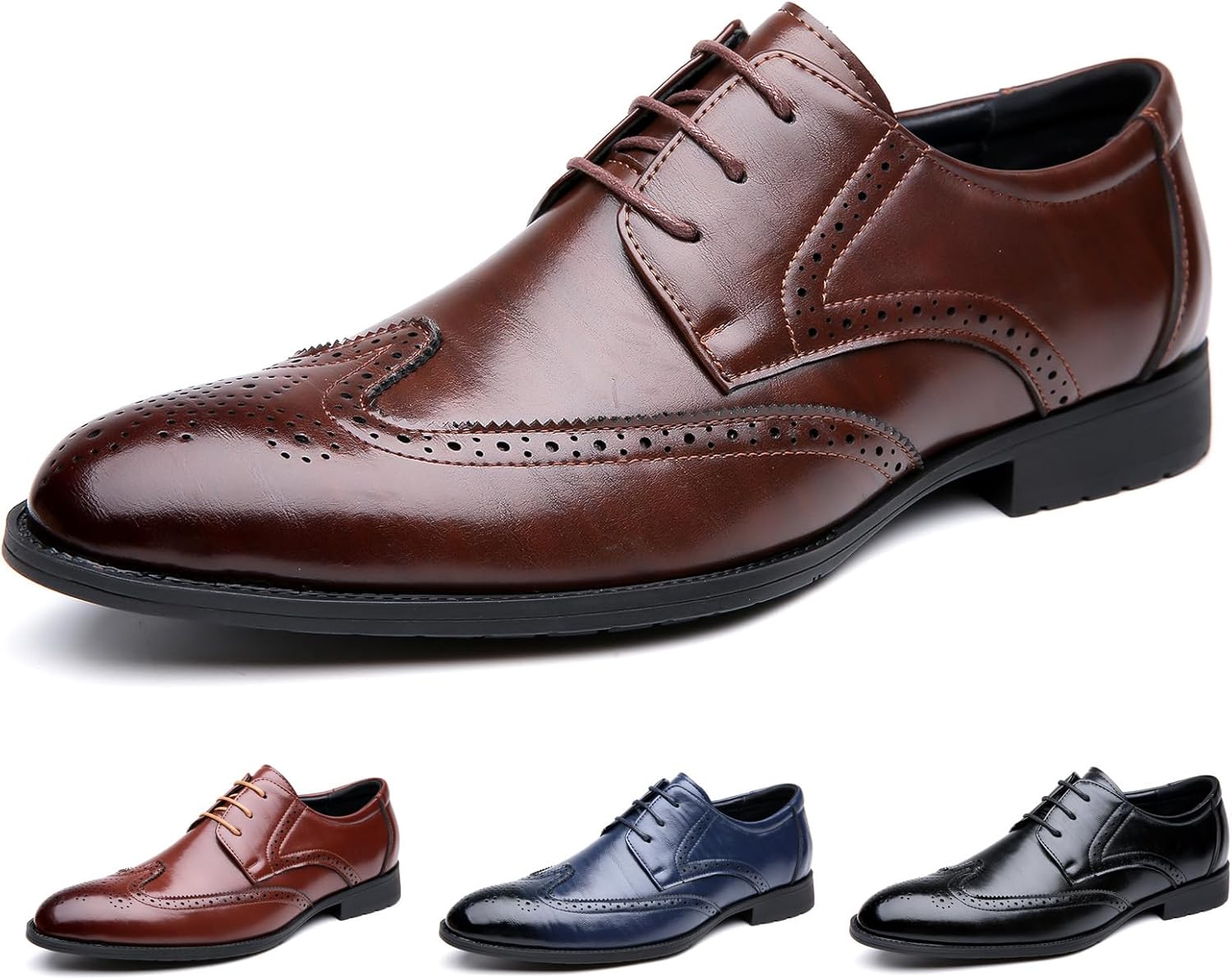 

Мужские кожаные оксфорды с крыльями, узорчатые броги, формальные, с толстым каблуком, классические заостренные носки, низкие, на шнуровке, с низким каблуком, деловые оксфорды для работы и свадьбы Nsneond, коричневый