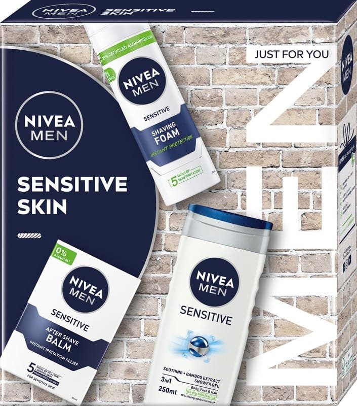 

NIVEA MEN Sensitive Skin Set Гель для душа 3в1, 250 мл + успокаивающий бальзам после бритья, 100 мл + успокаивающая пена для бритья, 200 мл