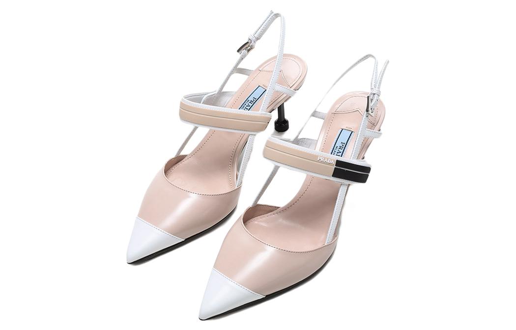Женские туфли на высоком каблуке телесного белого цвета PRADA — фото 4