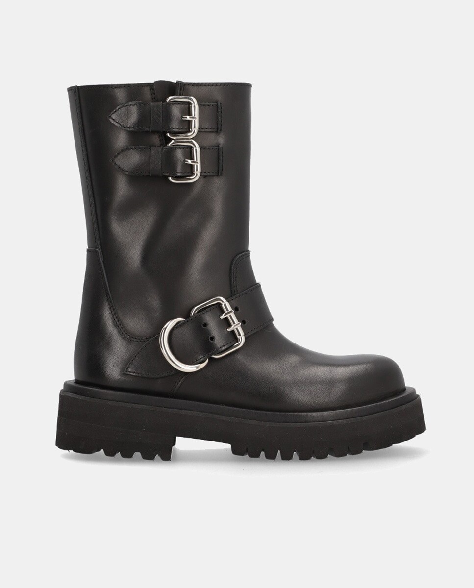 

Женские кожаные байкерские ботинки с пряжками Alpe, черный