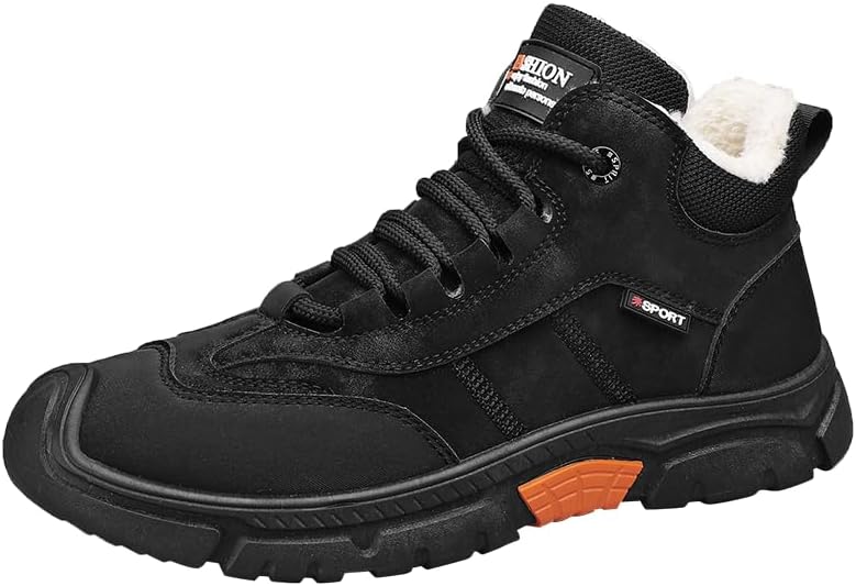 

Мужские зимние трекинговые снегоступы Hhhchpm, водонепроницаемые ботинки с противоскользящей подошвой, полностью с меховой подкладкой, повседневные и ботинки на шнуровке для тепла, походов и активного отдыха, черный