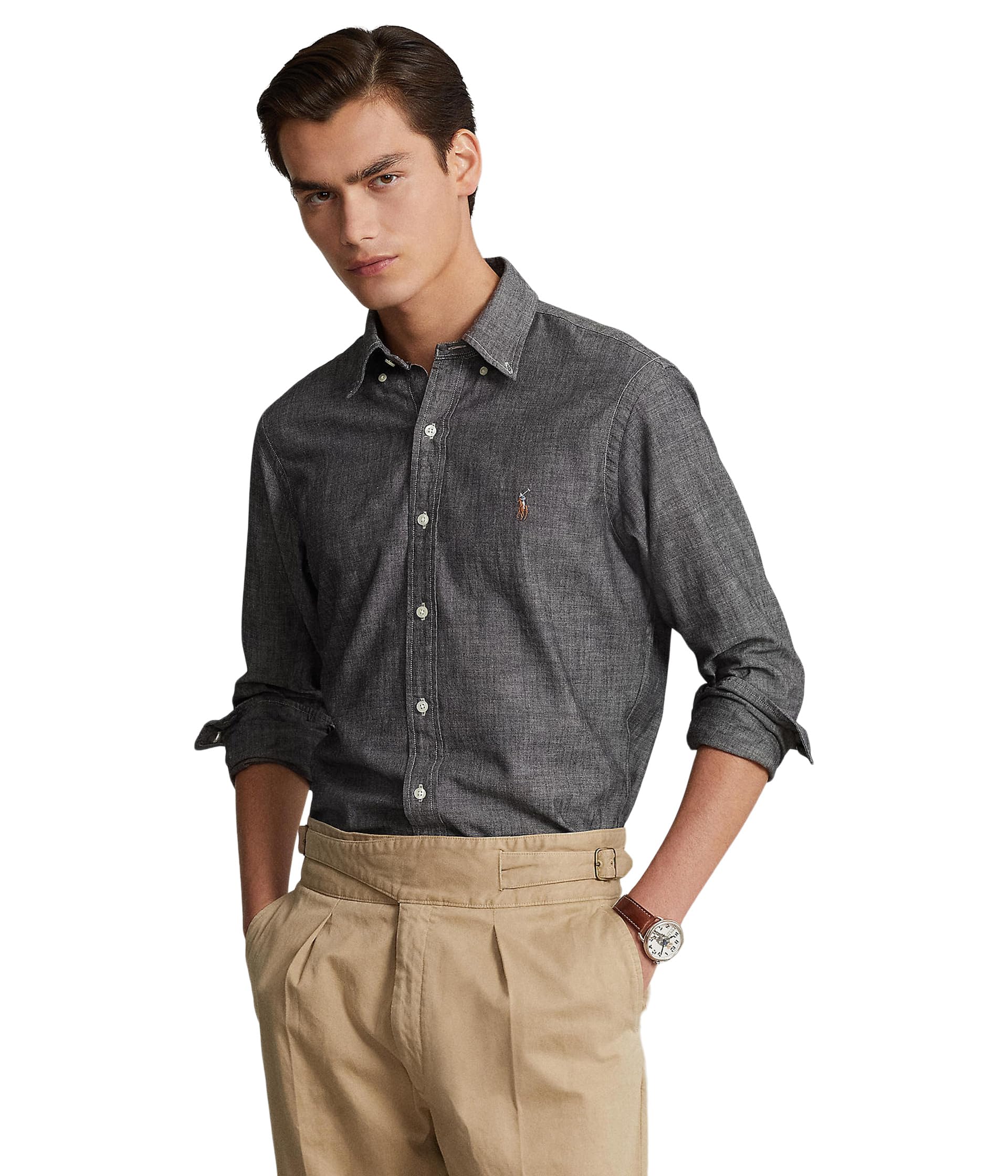 

Рубашка Polo Ralph Lauren Classic Fit Chambray Shirt, серый