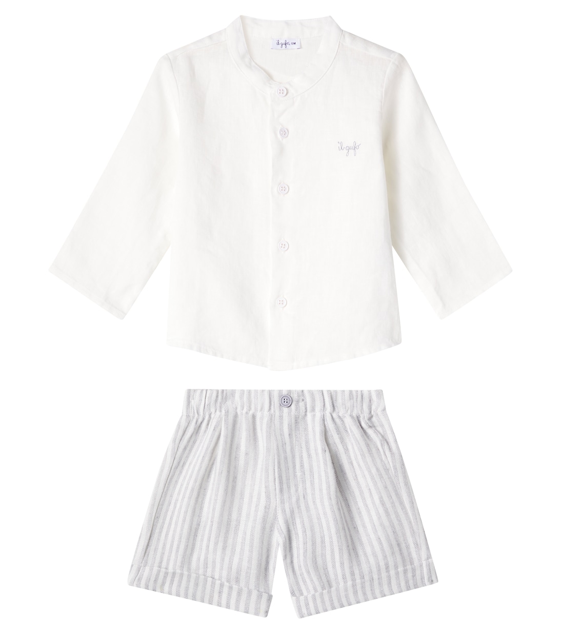 

Комплект из детской льняной рубашки и шорт-бермуд Il Gufo, Steel Grey