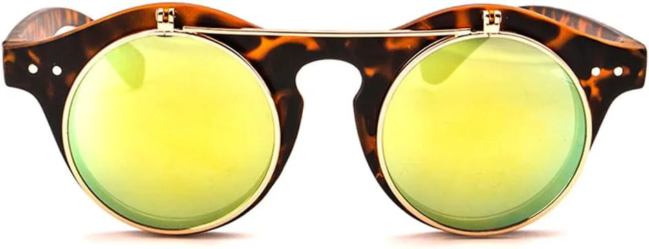 

Классические маленькие ретро-солнцезащитные очки в стиле стимпанк с круглыми откидными линзами. Крутой ретро-стиль Newbee Fashion Sunglasses, Matte/Yellow