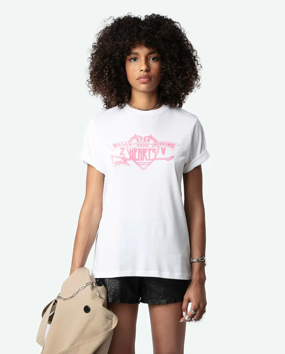 

Женская хлопковая футболка Edwin Hearts с короткими рукавами Zadig & Voltaire, белый