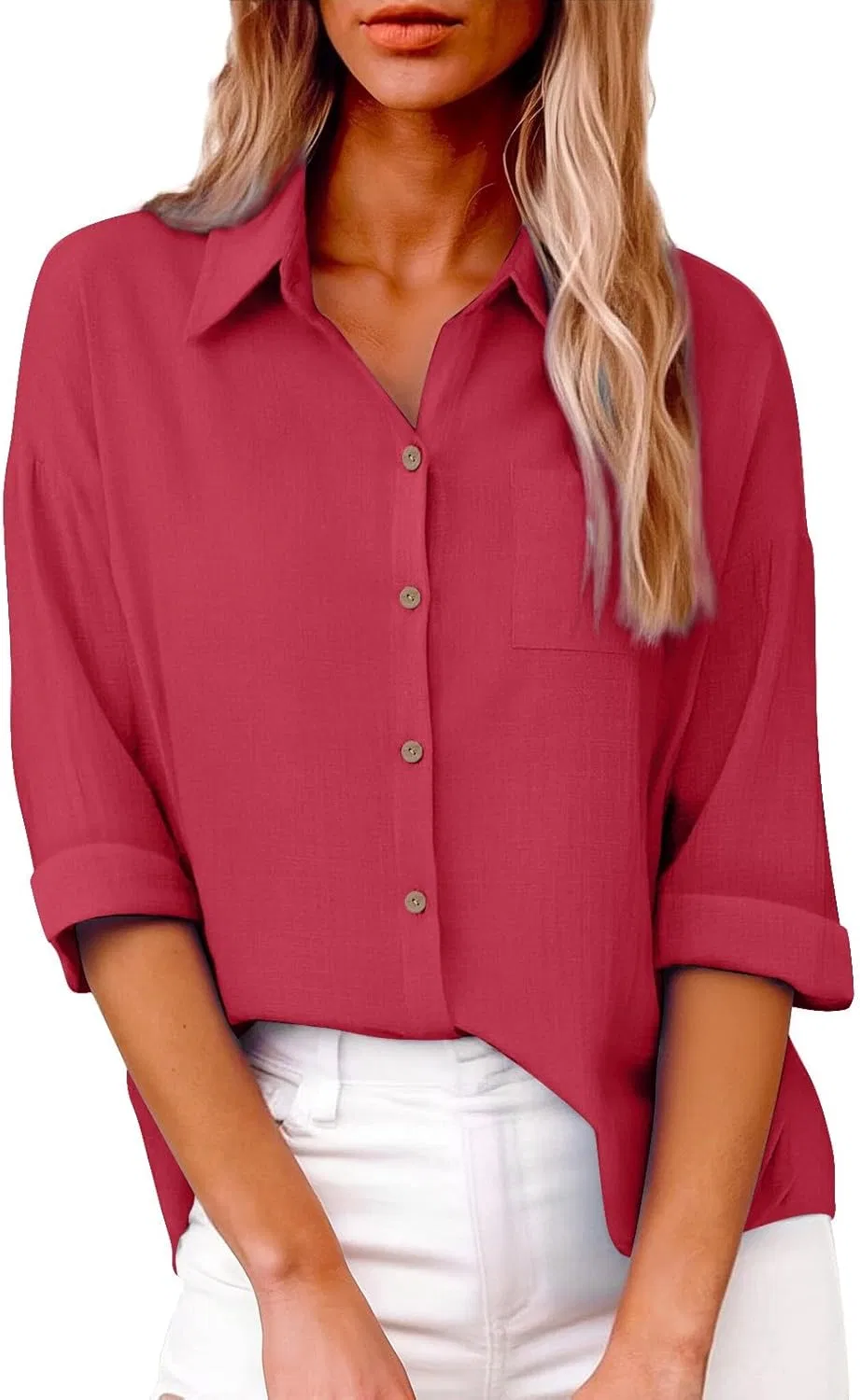 Блуза с длинным рукавом, свободный крой, Oversize, красный