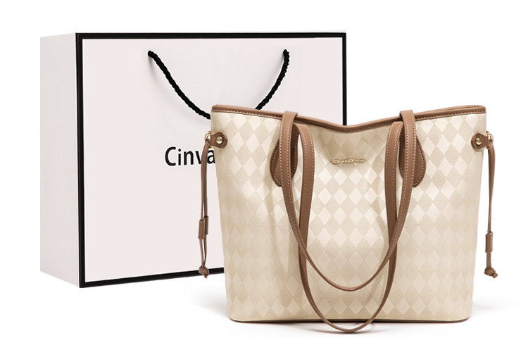 

Сумка-шопер PU Bonded Synthetic Leather Маленького Размера Женская Алмазный Узор Экрю/Алмазный Узор Черный CinvaiKrose