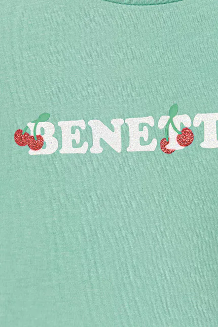 Футболка с коротким рукавом с принтом United Colors of Benetton, бирюзовый — фото 3