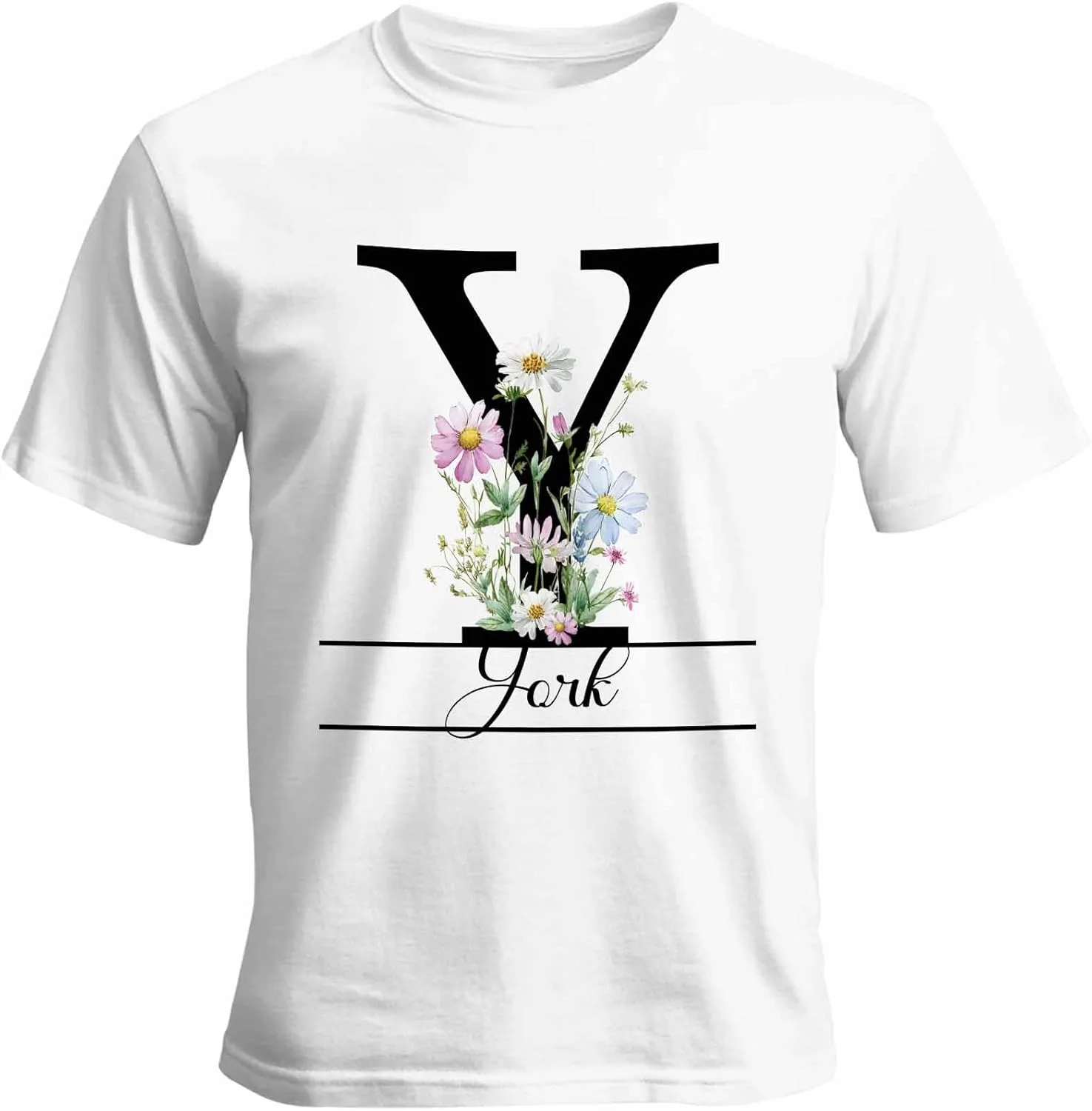 

Футболка с именем или текстом, цветы, хлопок, круглый вырез, унисекс Vaxbryntel