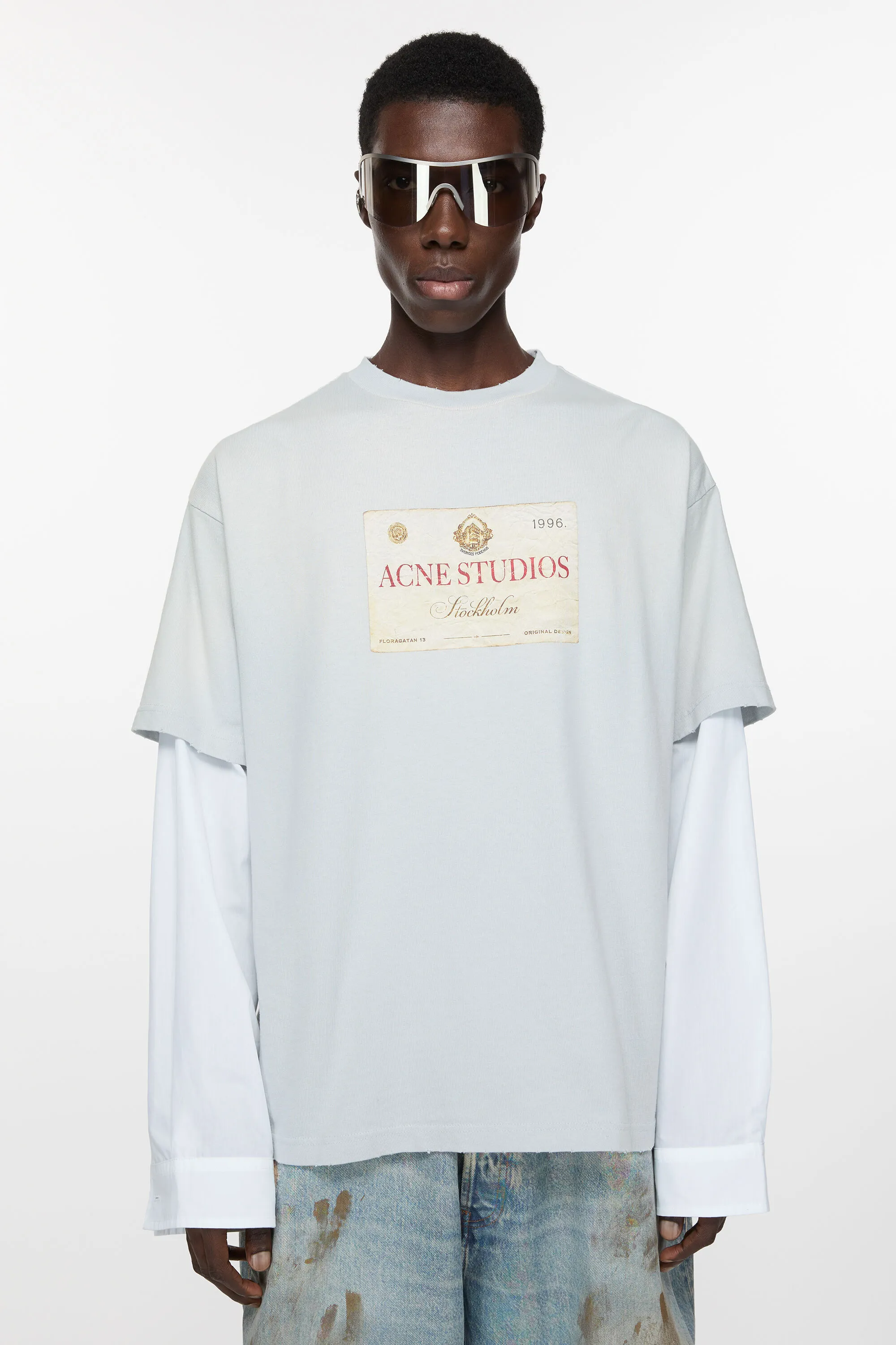 

Футболка с многослойным принтом Acne Studios, светло-серый