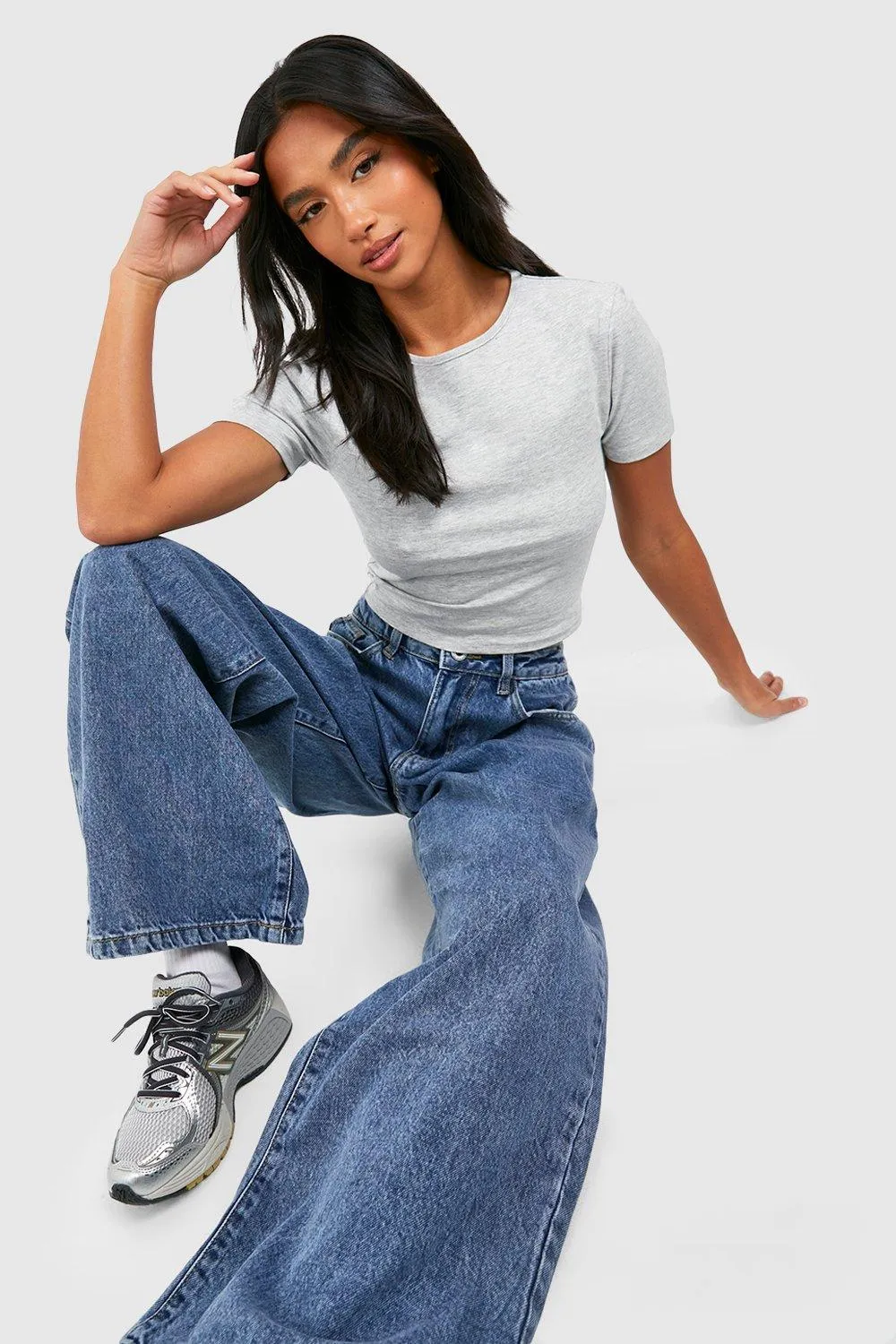 

Широкие джинсы Petite Basics boohoo, черный
