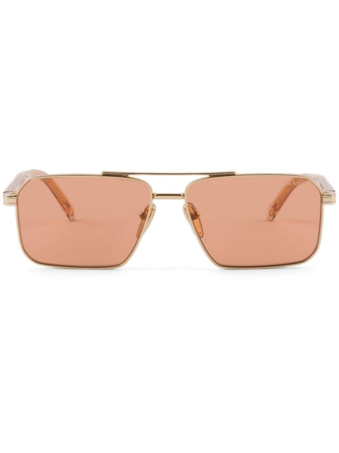 

Prada Eyewear солнцезащитные очки в прямоугольной оправе с гравировкой логотипа, золотистый